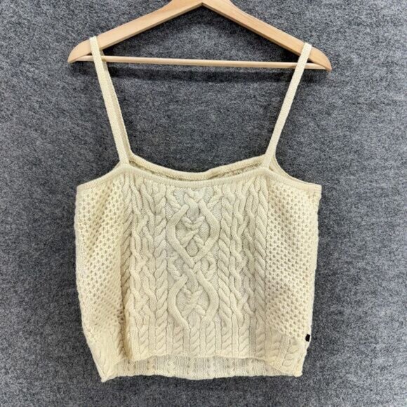 Ralph Lauren Knit Top Women L Large Beige Wool Sleeveless Wide Strap Square Neck - Picture 2 of 6